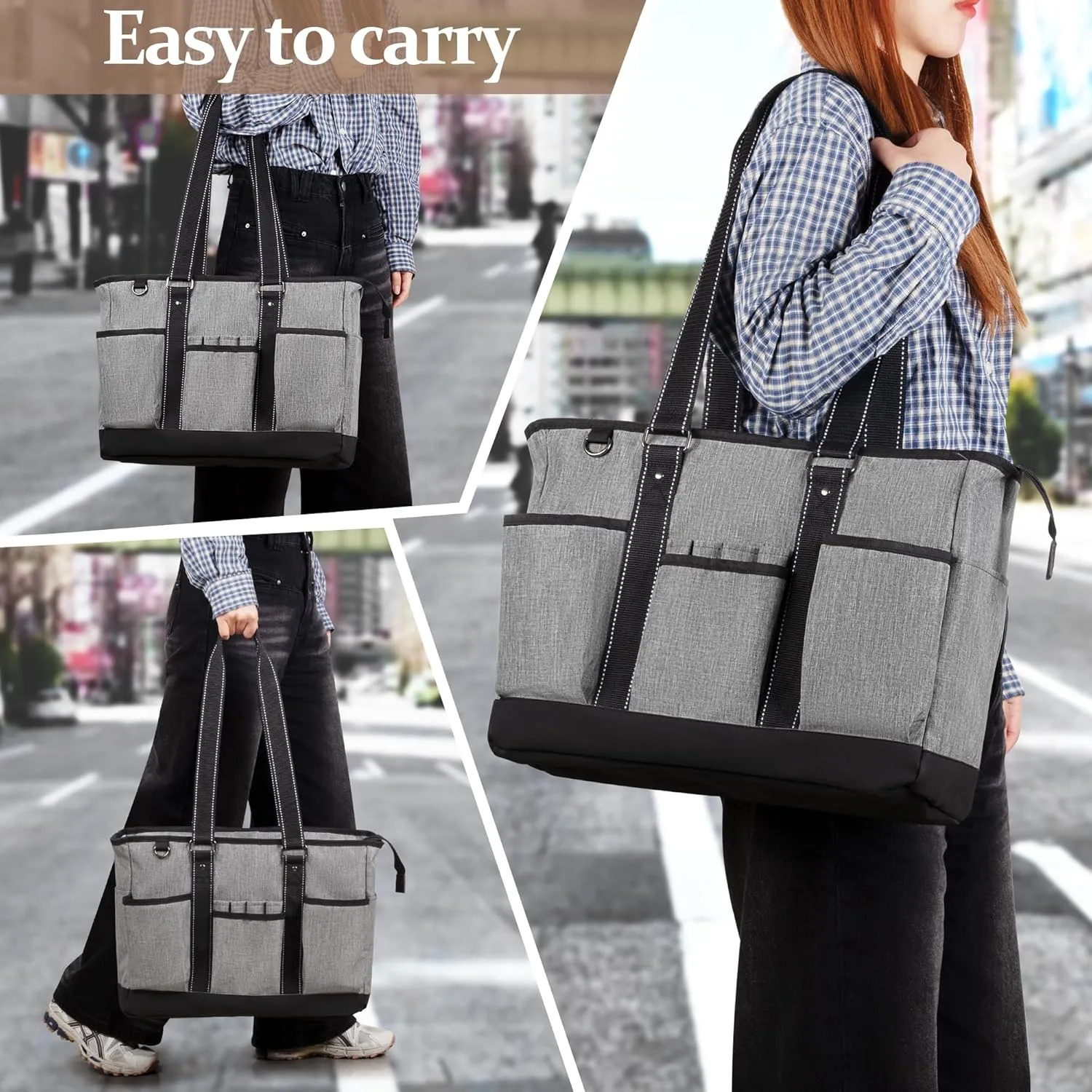 Damero Teacher Tote Bag with Padded Laptop Sleeve, Teacher Work Shoulder Bag for Office, Work or Travel, Gray