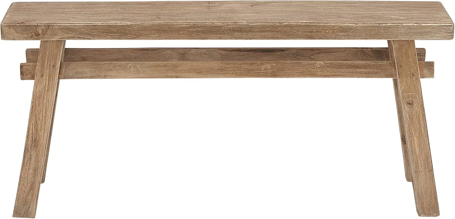 Deco 79 Reclaimed Wood Handmade Home Bench Distressed Entryway Bench with High Trestle Legs, Bedroom Bench 47" x 12" x 21", Brown