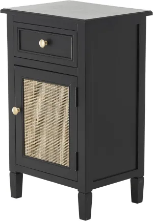 Deco 79 Wood Handmade Room Cabinet with 1 Drawer and 1 Door, Rattan Front, Accent Cabinet, 16" x 13" x 26", Black