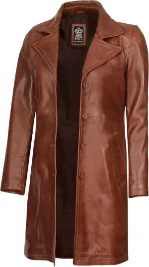 Decrum Leather Coat Women - Real Lambskin Women's Long Leather Car Coat