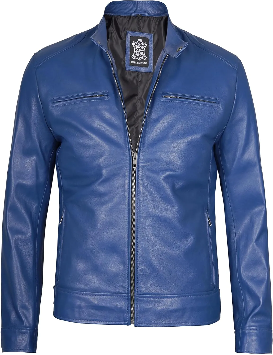 Decrum Mens Leather Jacket - Cafe Racer Style Real Lambskin Leather Jacket Men