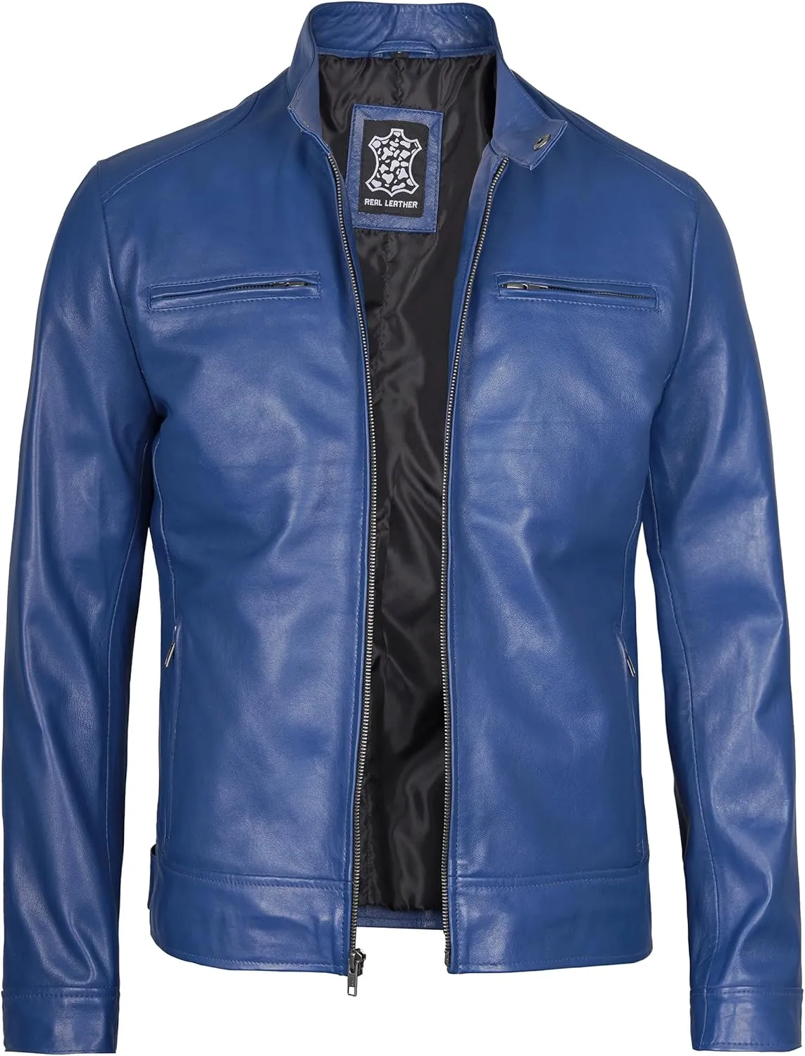 Decrum Mens Leather Jacket - Cafe Racer Style Real Lambskin Leather Jacket Men