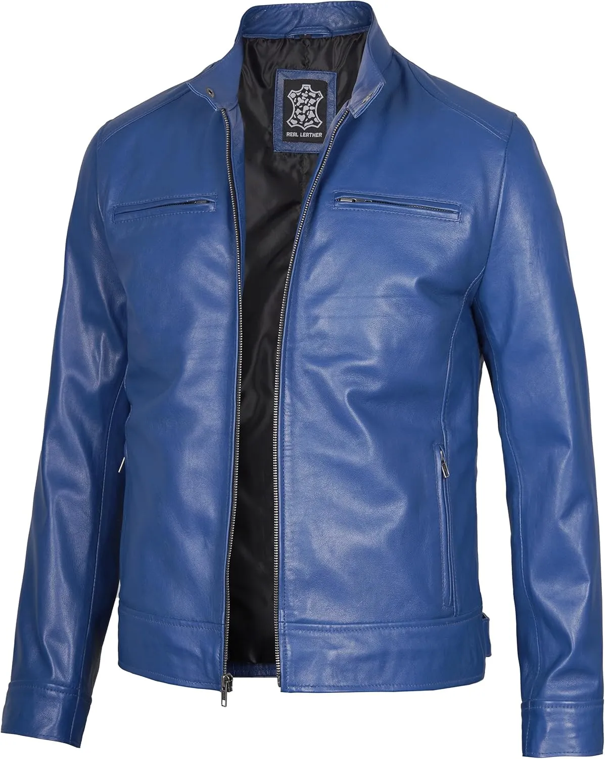 Decrum Mens Leather Jacket - Cafe Racer Style Real Lambskin Leather Jacket Men