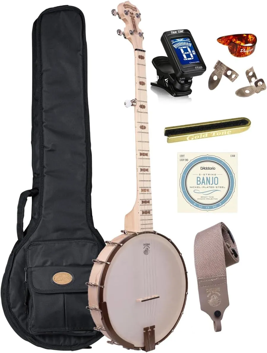 Deering Goodtime Deco Series Americana 12" Rim Openback Banjo 1920's Art Deco Inlay Clawhammer with Instrument Alley Bag, Tuner, Stand, Strings, Strap Combo Combo - Made in the USA