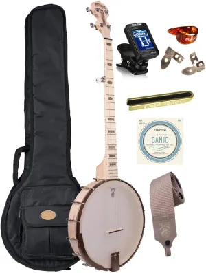 Deering Goodtime Deco Series Americana 12" Rim Openback Banjo 1920's Art Deco Inlay Clawhammer with Instrument Alley Bag, Tuner, Stand, Strings, Strap Combo Combo - Made in the USA