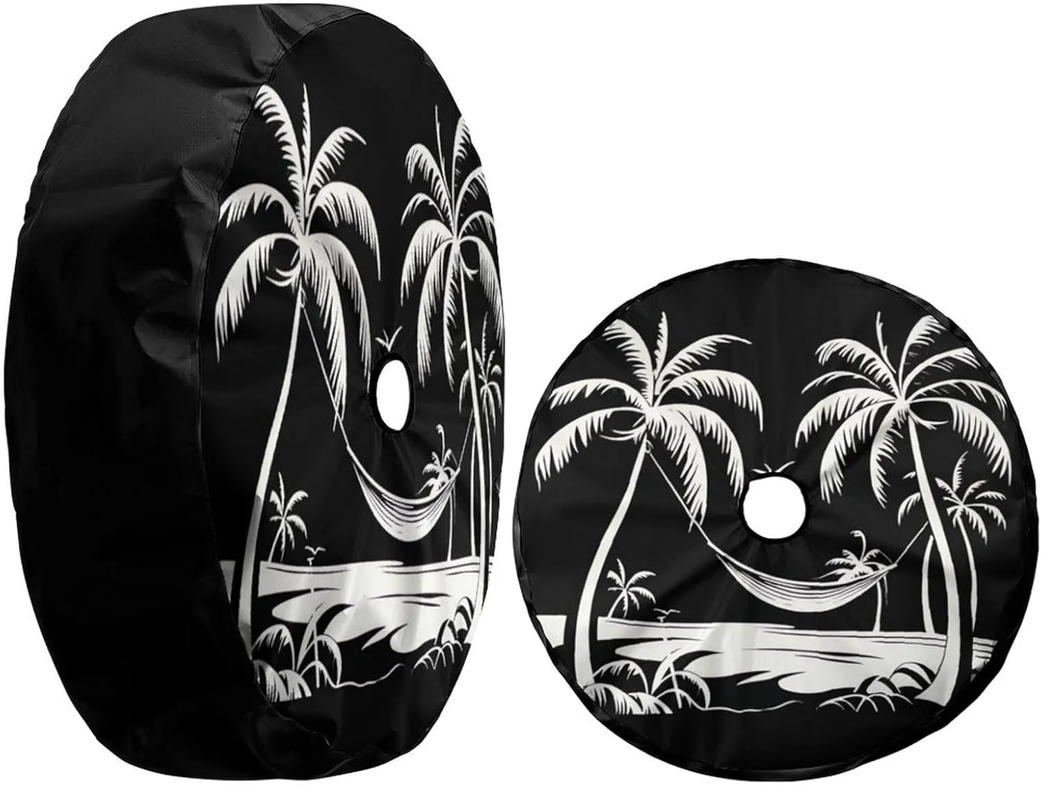 Delerain Spare Tire Cover with Backup Camera Hole Beach Life Palm Trees Wheel Covers Waterproof Dust-Proof UV Sun Universal Fit for RV Trailer RV SUV Truck (17 Inch for Diameter 31"-33")