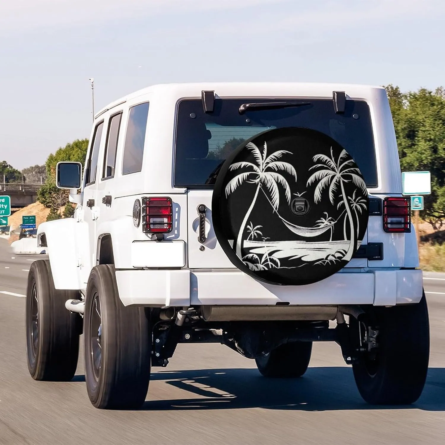 Delerain Spare Tire Cover with Backup Camera Hole Beach Life Palm Trees Wheel Covers Waterproof Dust-Proof UV Sun Universal Fit for RV Trailer RV SUV Truck (17 Inch for Diameter 31"-33")