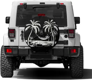 Delerain Spare Tire Cover with Backup Camera Hole Beach Life Palm Trees Wheel Covers Waterproof Dust-Proof UV Sun Universal Fit for RV Trailer RV SUV Truck (17 Inch for Diameter 31"-33")