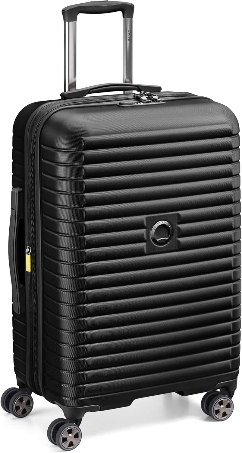 DELSEY PARIS Cruise 3.0 Hardside Expandable Luggage with Spinner Wheels, Black, Checked-Medium 24 Inch