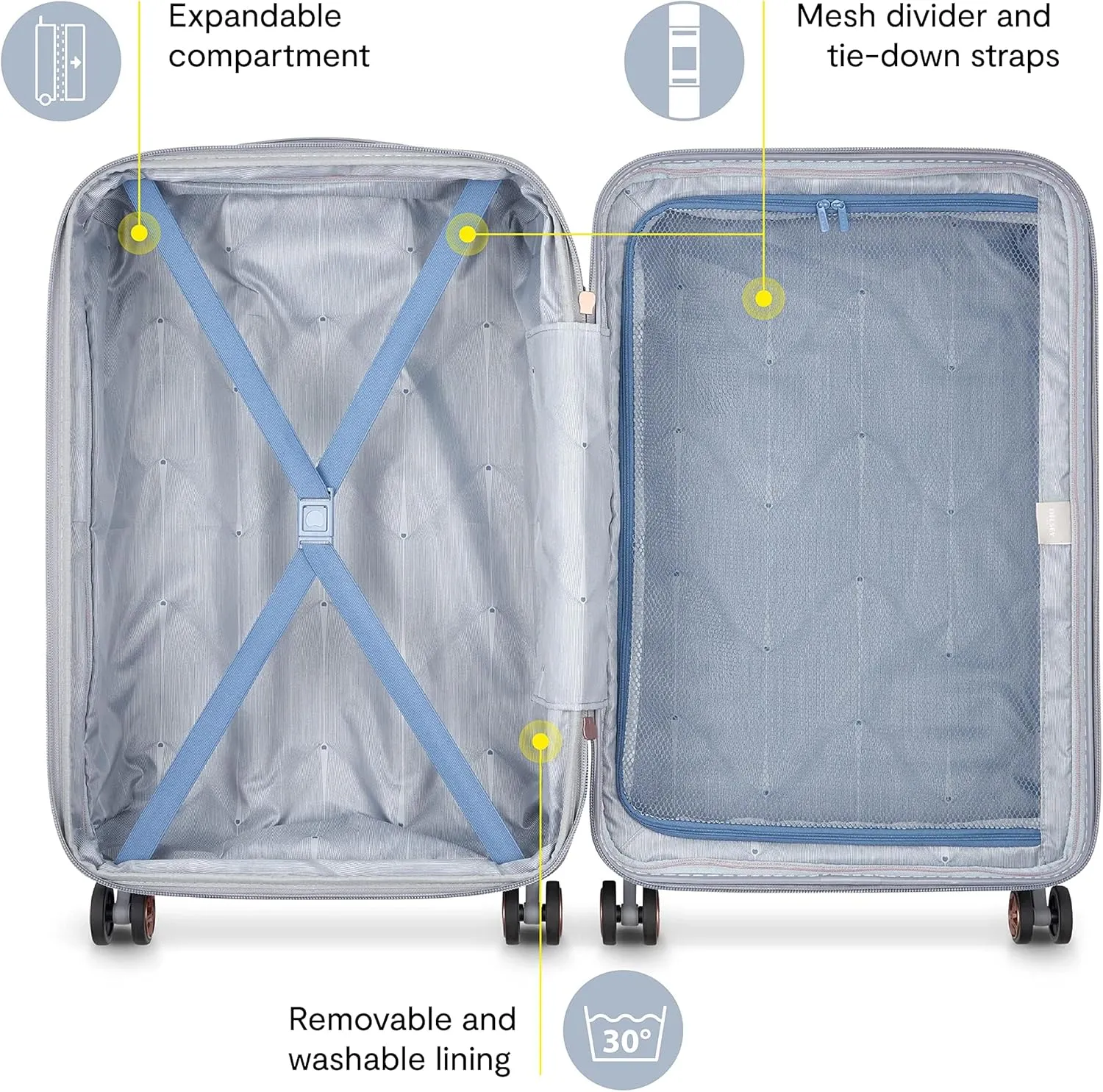 DELSEY PARIS Cruise 3.0 Hardside Expandable Luggage with Spinner Wheels, Blue, 3 Piece Set (21/24/28)