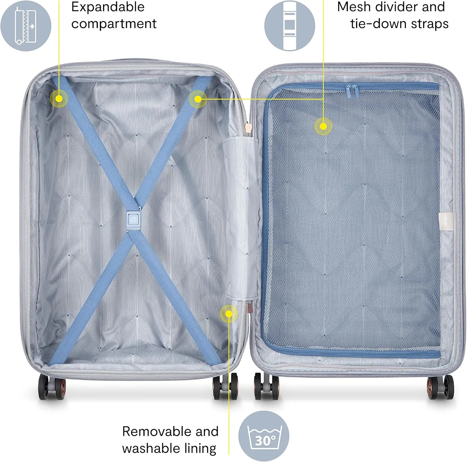 DELSEY PARIS Cruise 3.0 Hardside Expandable Luggage with Spinner Wheels, Blue, Checked-Large 28 Inch