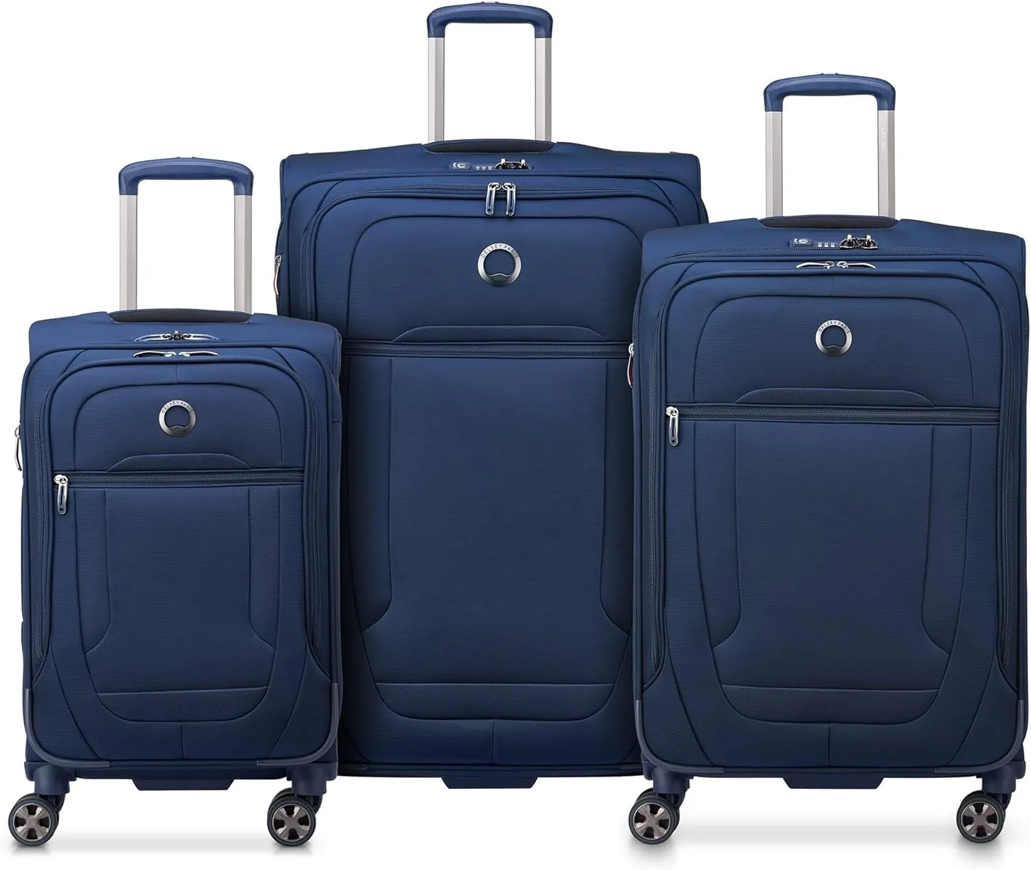DELSEY PARIS Helium DLX Softside Expandable Luggage with Spinner Wheels, Navy Blue, 3 Piece Set (20/25/29)