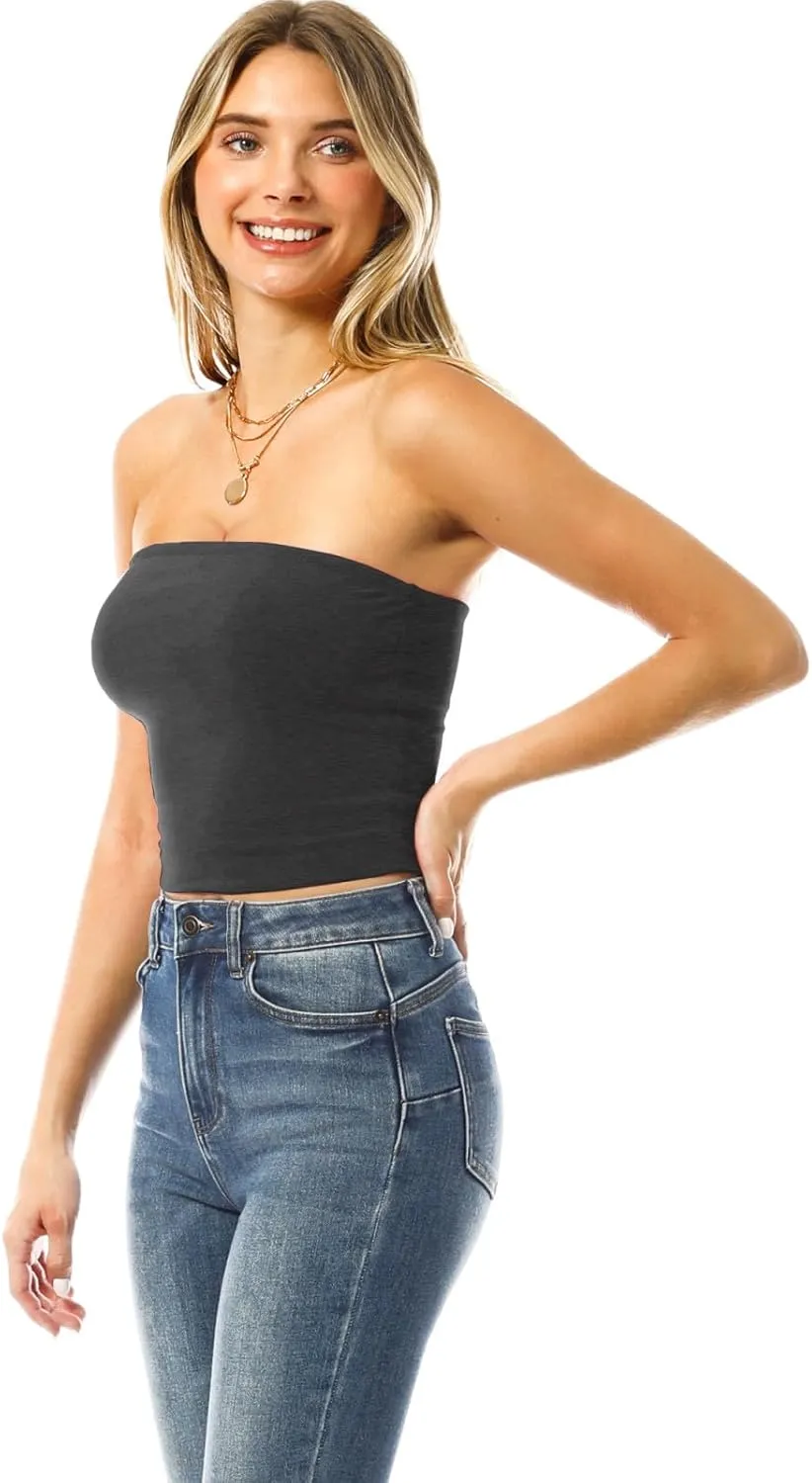 Design by Olivia Women's 3 Pack Double Layered Tube Tops Crop Tops Strapless Basic Backless Bandeau Bra Solid