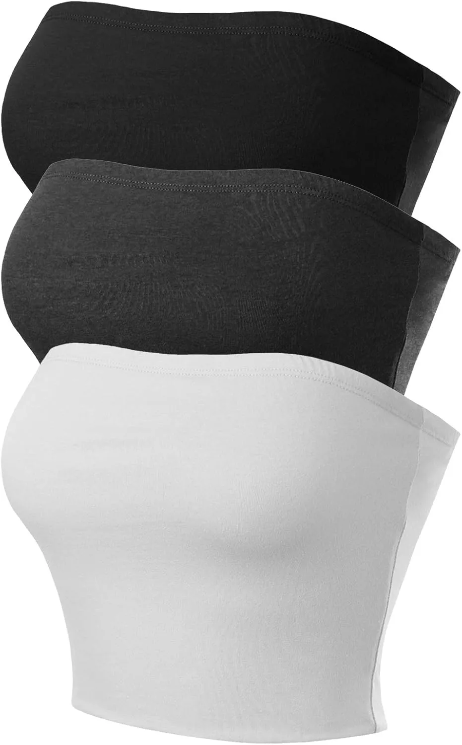 Design by Olivia Women's 3 Pack Double Layered Tube Tops Crop Tops Strapless Basic Backless Bandeau Bra Solid