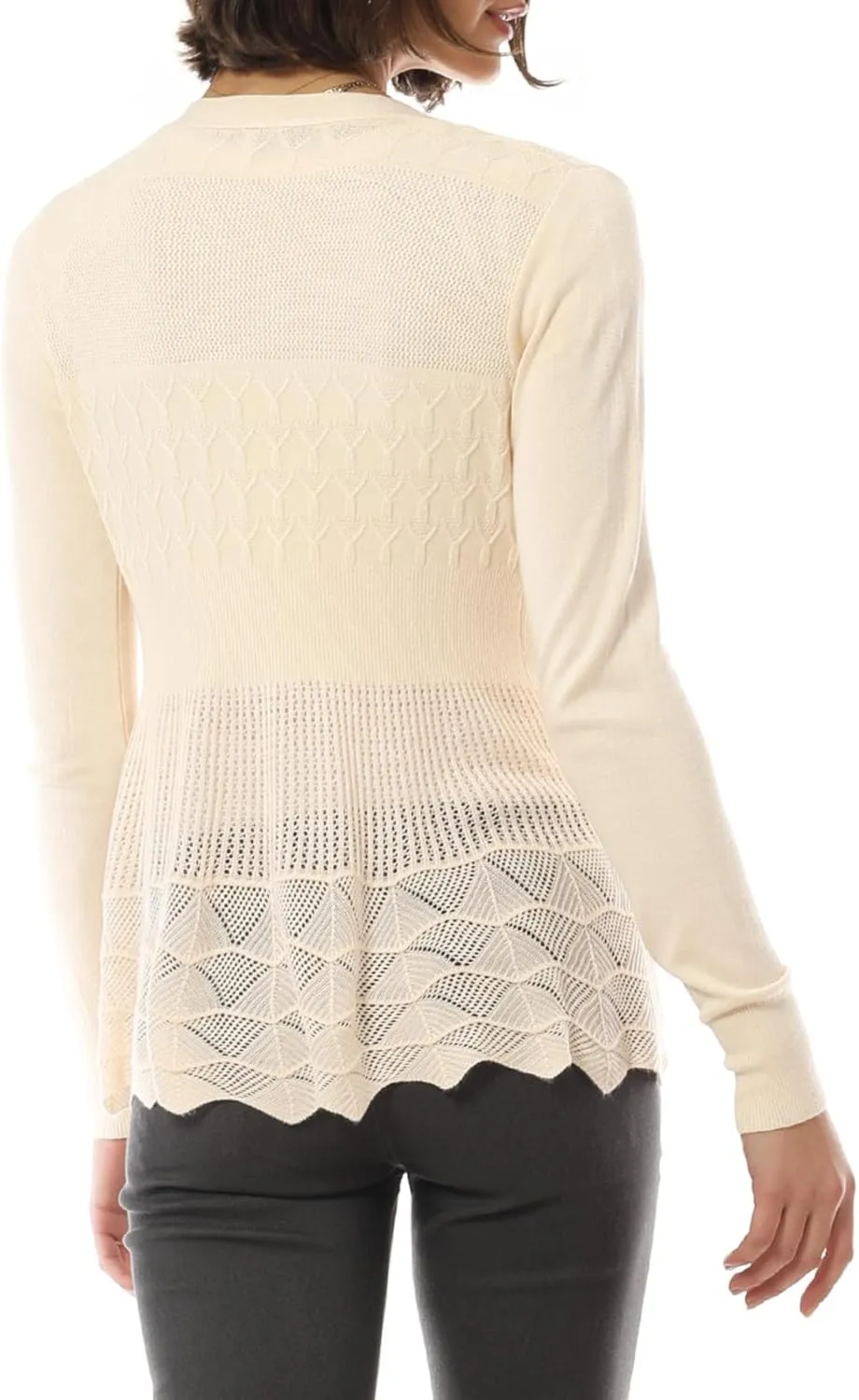 Design by Olivia Women's Long Sleeve Crochet Knit Draped Open Sweater Cardigan
