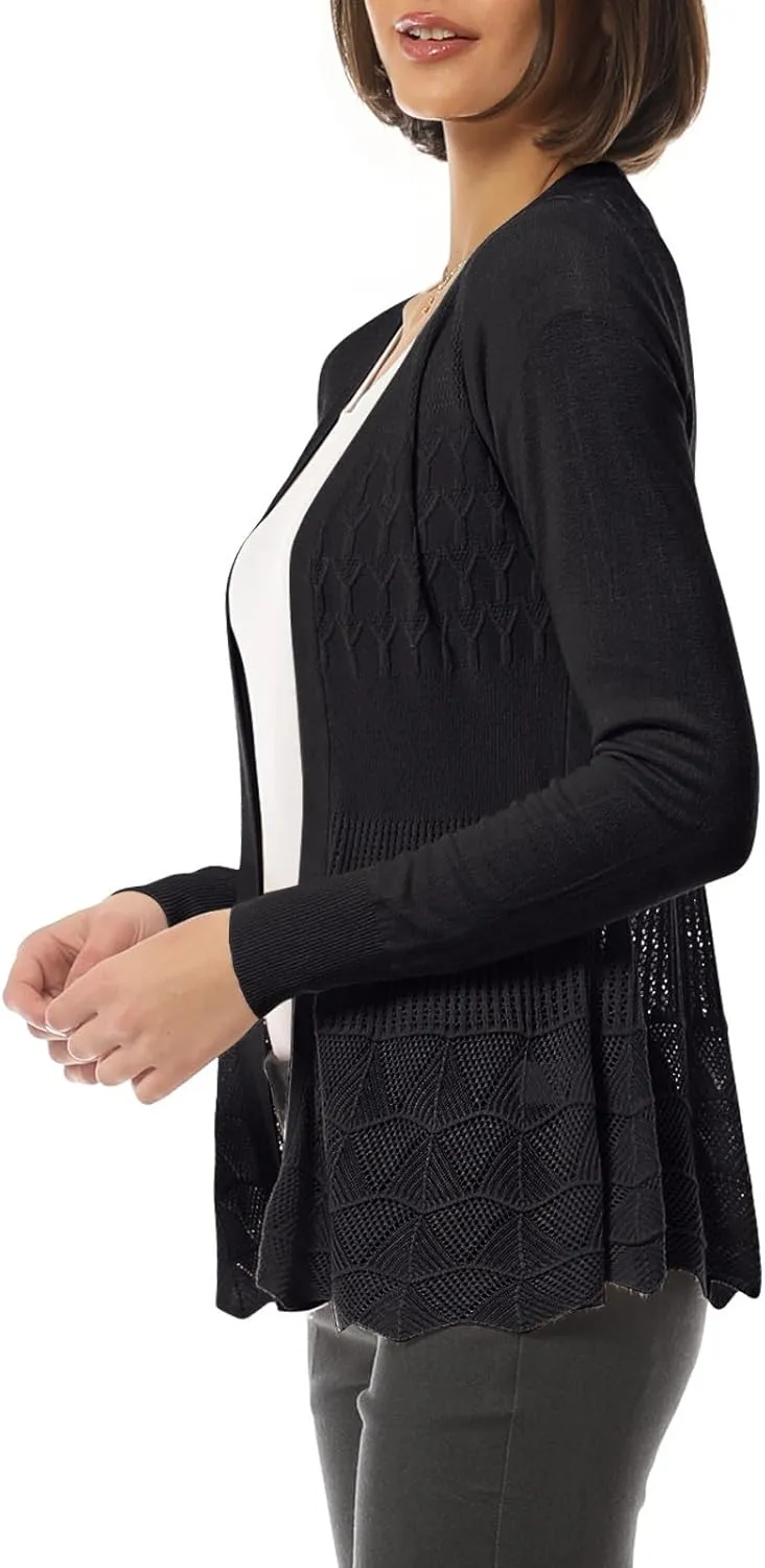 Design by Olivia Women's Long Sleeve Crochet Knit Draped Open Sweater Cardigan