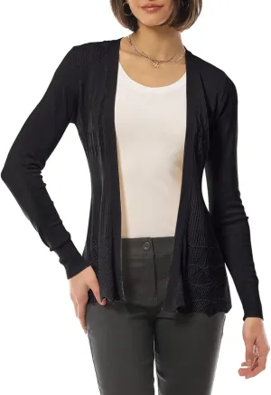 Design by Olivia Women's Long Sleeve Crochet Knit Draped Open Sweater Cardigan