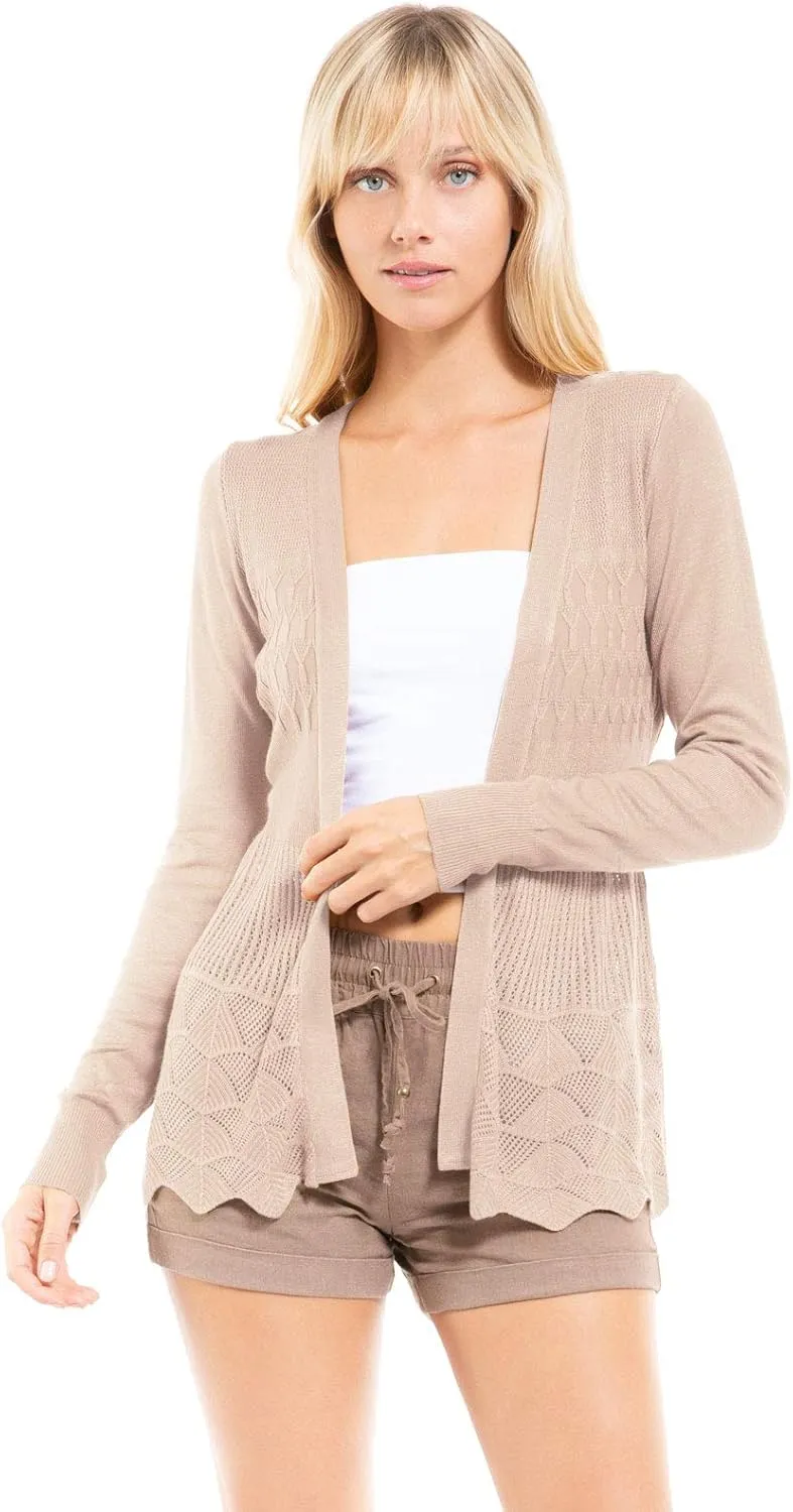 Design by Olivia Women's Long Sleeve Crochet Knit Draped Open Sweater Cardigan