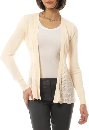 Design by Olivia Women's Long Sleeve Crochet Knit Draped Open Sweater Cardigan