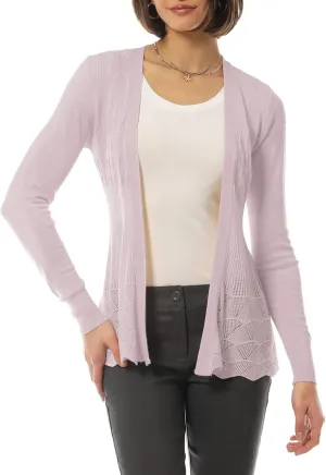 Design by Olivia Women's Long Sleeve Crochet Knit Draped Open Sweater Cardigan