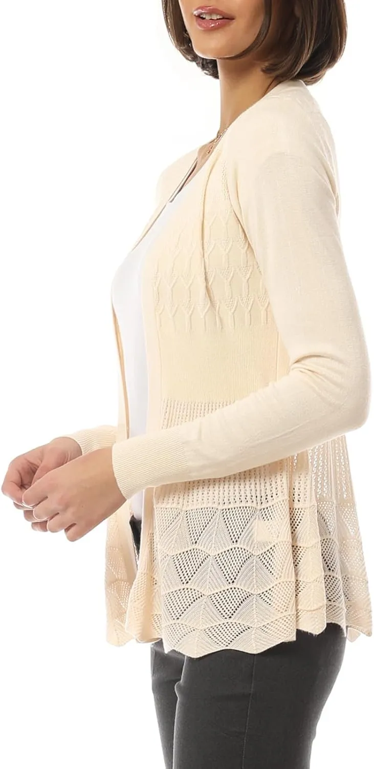 Design by Olivia Women's Long Sleeve Crochet Knit Draped Open Sweater Cardigan