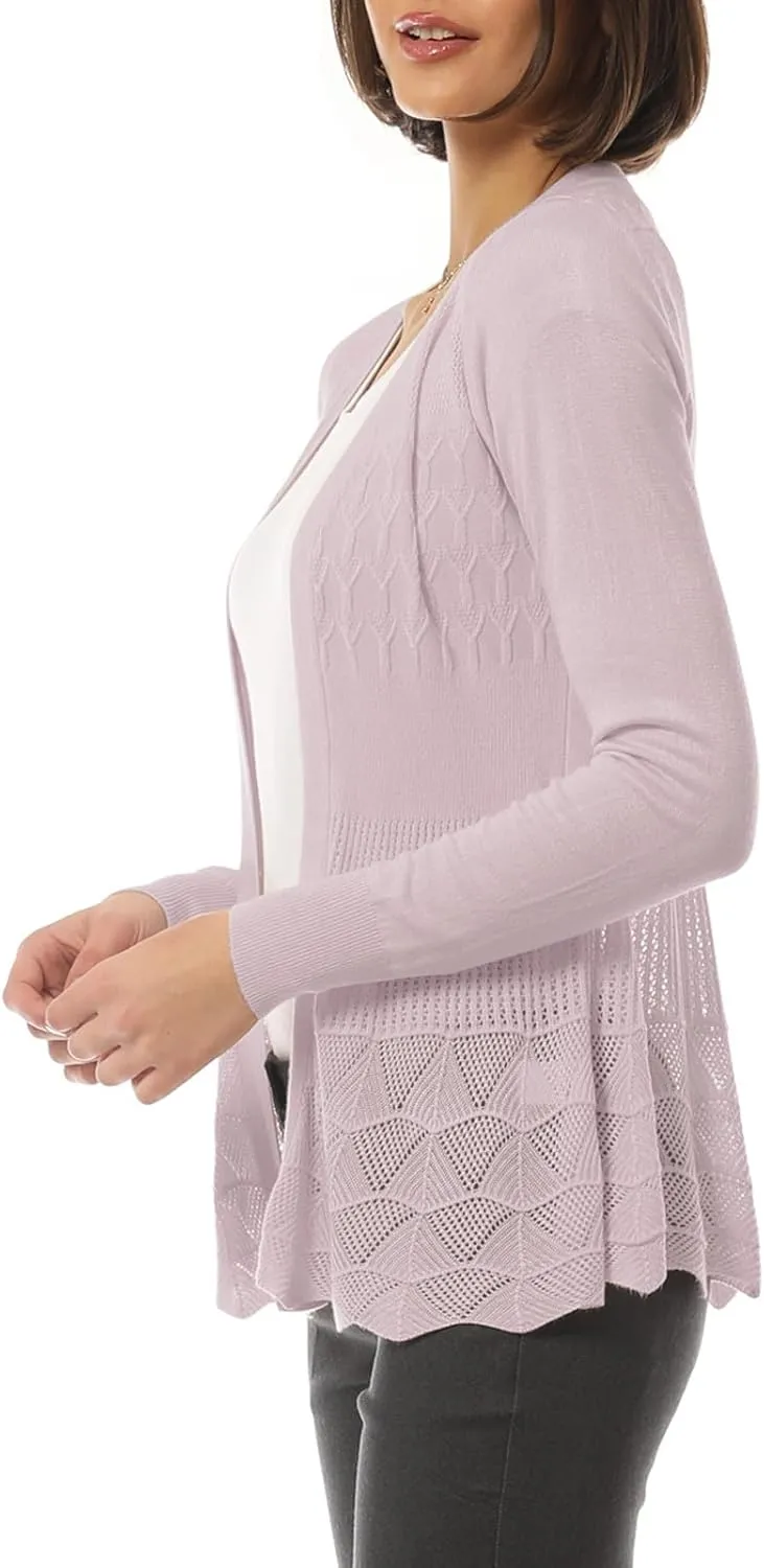 Design by Olivia Women's Long Sleeve Crochet Knit Draped Open Sweater Cardigan