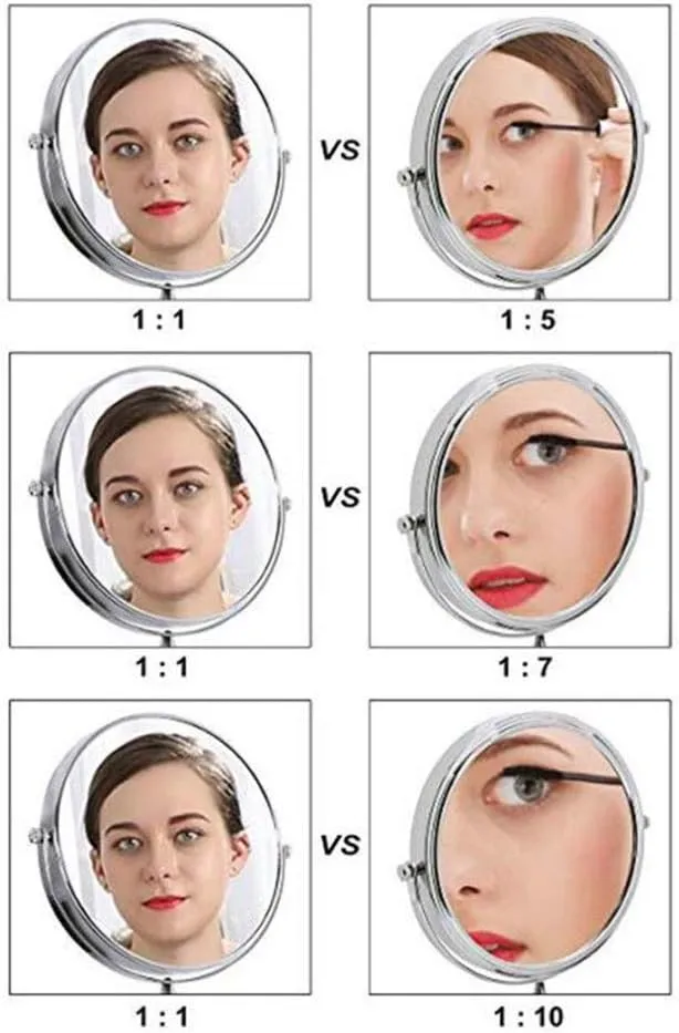 Desktop Makeup Vanity Mirror,Two-Sided Beauty Mirror Multiple Magnification Cosmetic Mirror 360° Swivel Bathroom Mirror,Silver (Silver 10x) (Silver 1