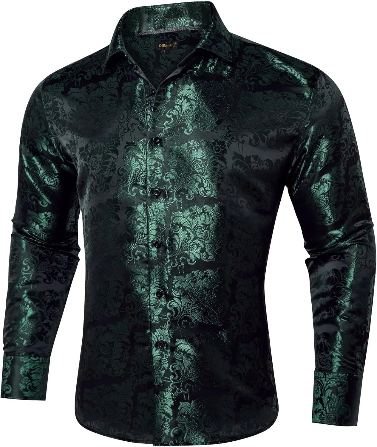 DiBanGu Mens Silk Paisley Dress Shirts,Long Sleeve Button Down Shirt Casual Regular Fit Shirt for Men Wedding Party