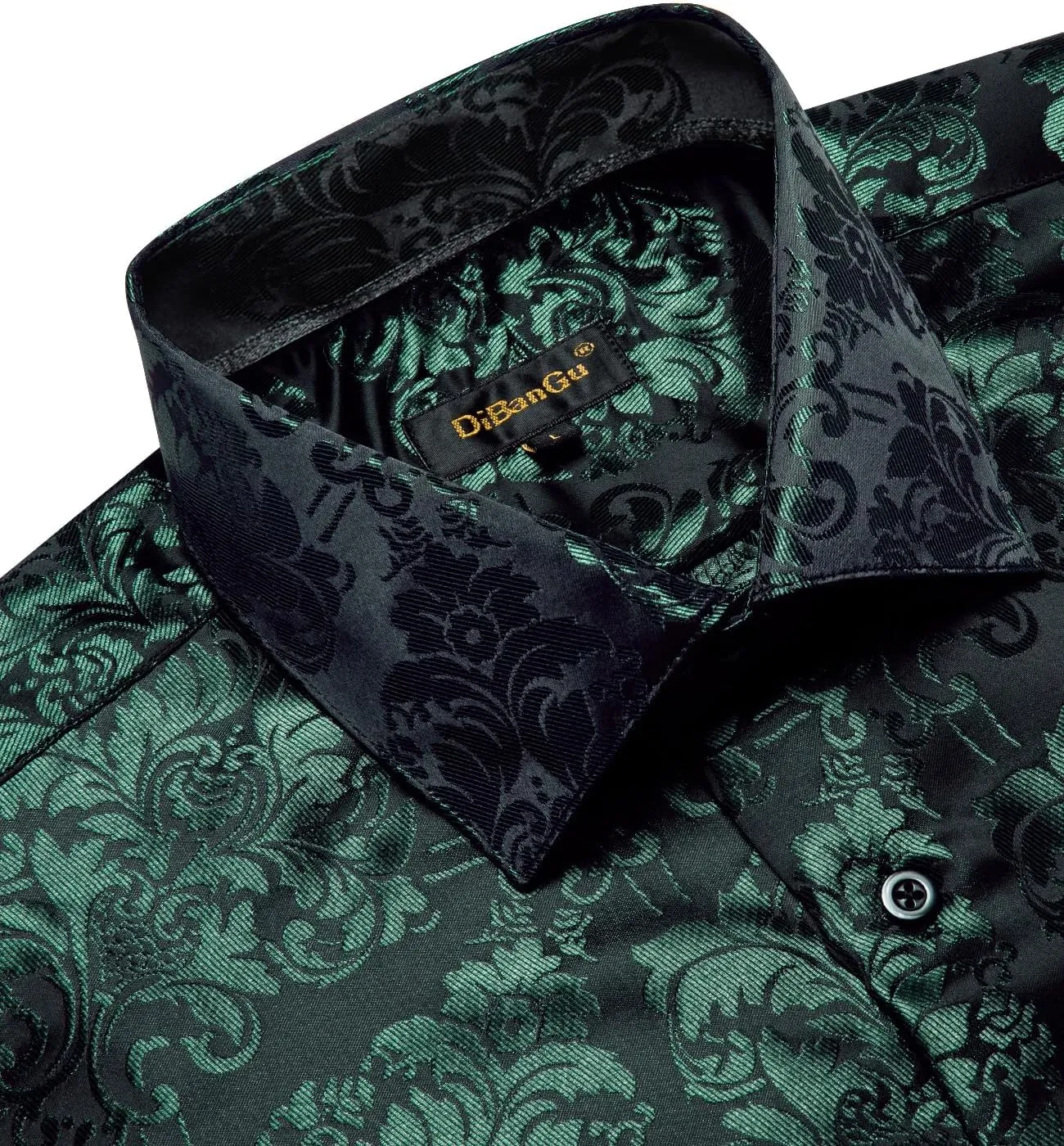 DiBanGu Mens Silk Paisley Dress Shirts,Long Sleeve Button Down Shirt Casual Regular Fit Shirt for Men Wedding Party
