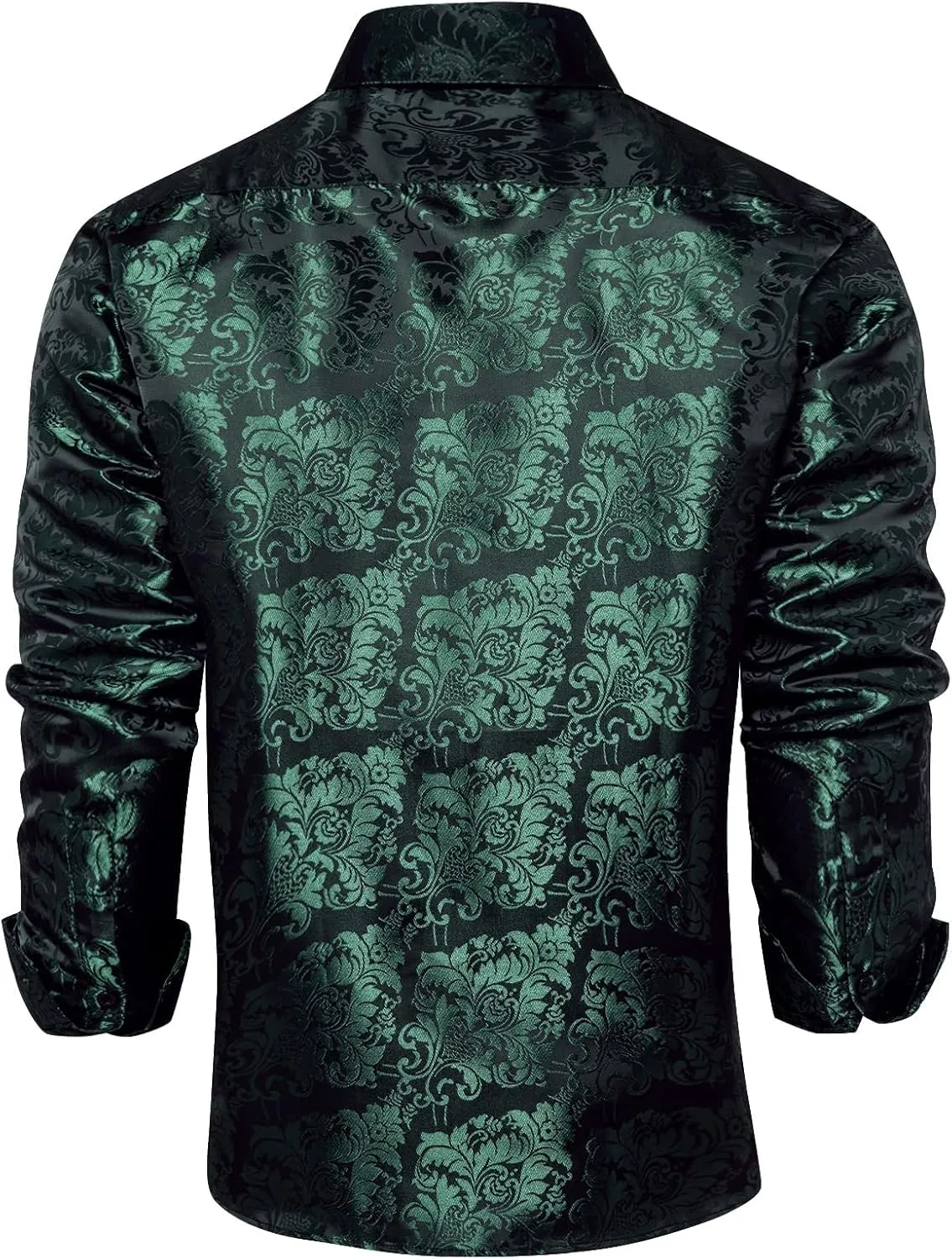 DiBanGu Mens Silk Paisley Dress Shirts,Long Sleeve Button Down Shirt Casual Regular Fit Shirt for Men Wedding Party