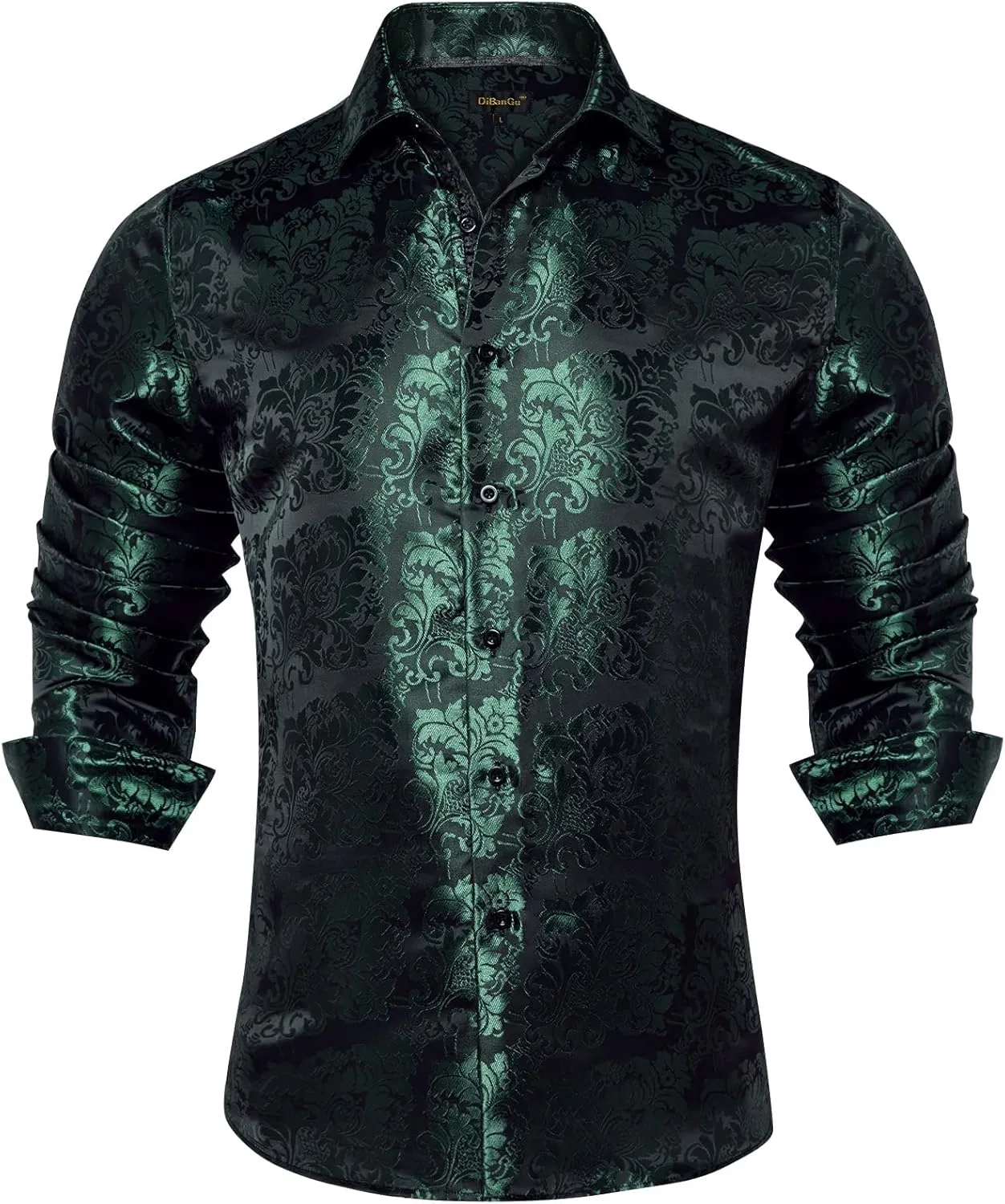 DiBanGu Mens Silk Paisley Dress Shirts,Long Sleeve Button Down Shirt Casual Regular Fit Shirt for Men Wedding Party