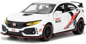 Diecast Car 1/32 for Civic Type-R Model Car Pull Back Toy Car with Light and Sound Model Vehicles for Boys Girls Gift(White)