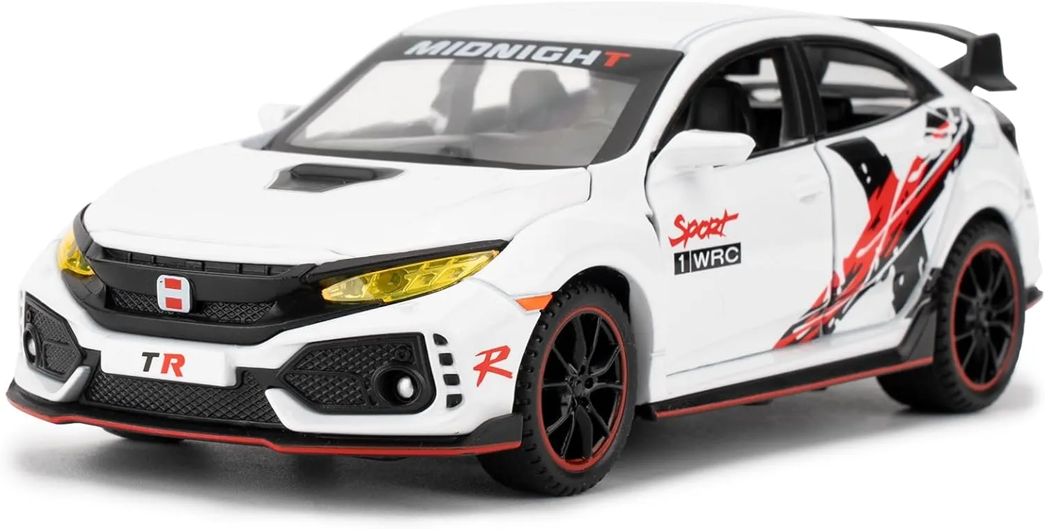 Diecast Car 1/32 for Civic Type-R Model Car Pull Back Toy Car with Light and Sound Model Vehicles for Boys Girls Gift(White)