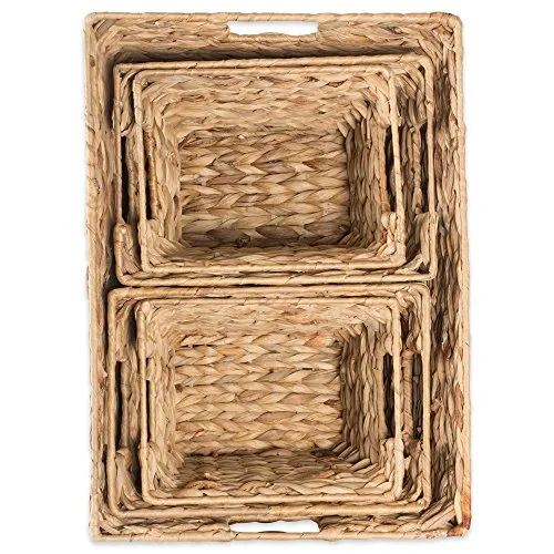 DII Natural Water Hyacinth Storage Basket with Handles, Beige