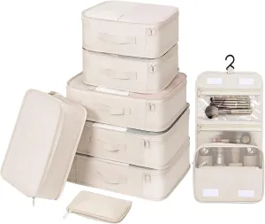 DIMJ Packing Cubes for Travel - Organizer Bags Set for Carry on Suitcase Lightweight Travel Cubes for luggage with Large Toiletries Bag (Cream)