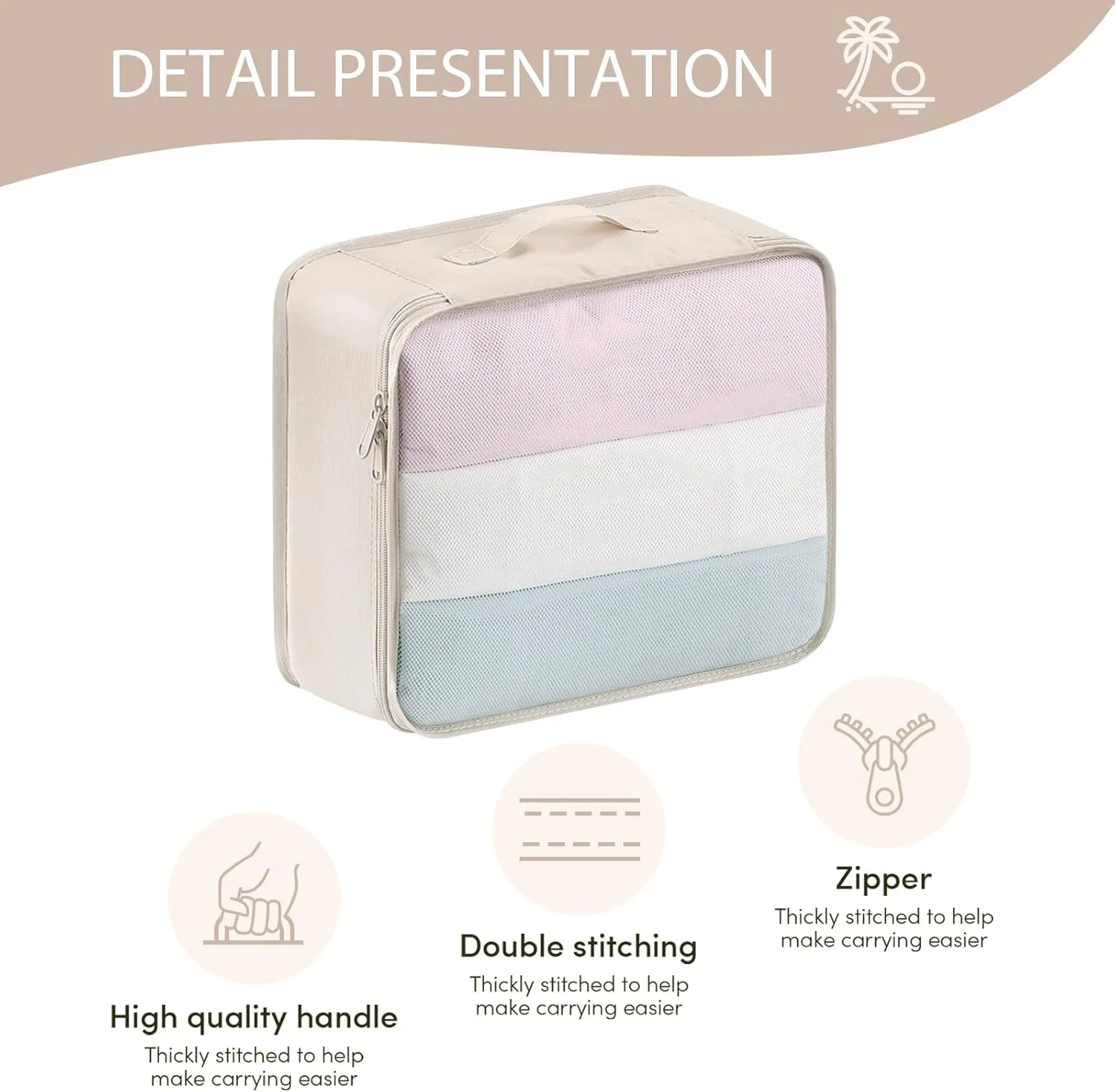 DIMJ Packing Cubes for Travel - Organizer Bags Set for Carry on Suitcase Lightweight Travel Cubes for luggage with Large Toiletries Bag (Cream)
