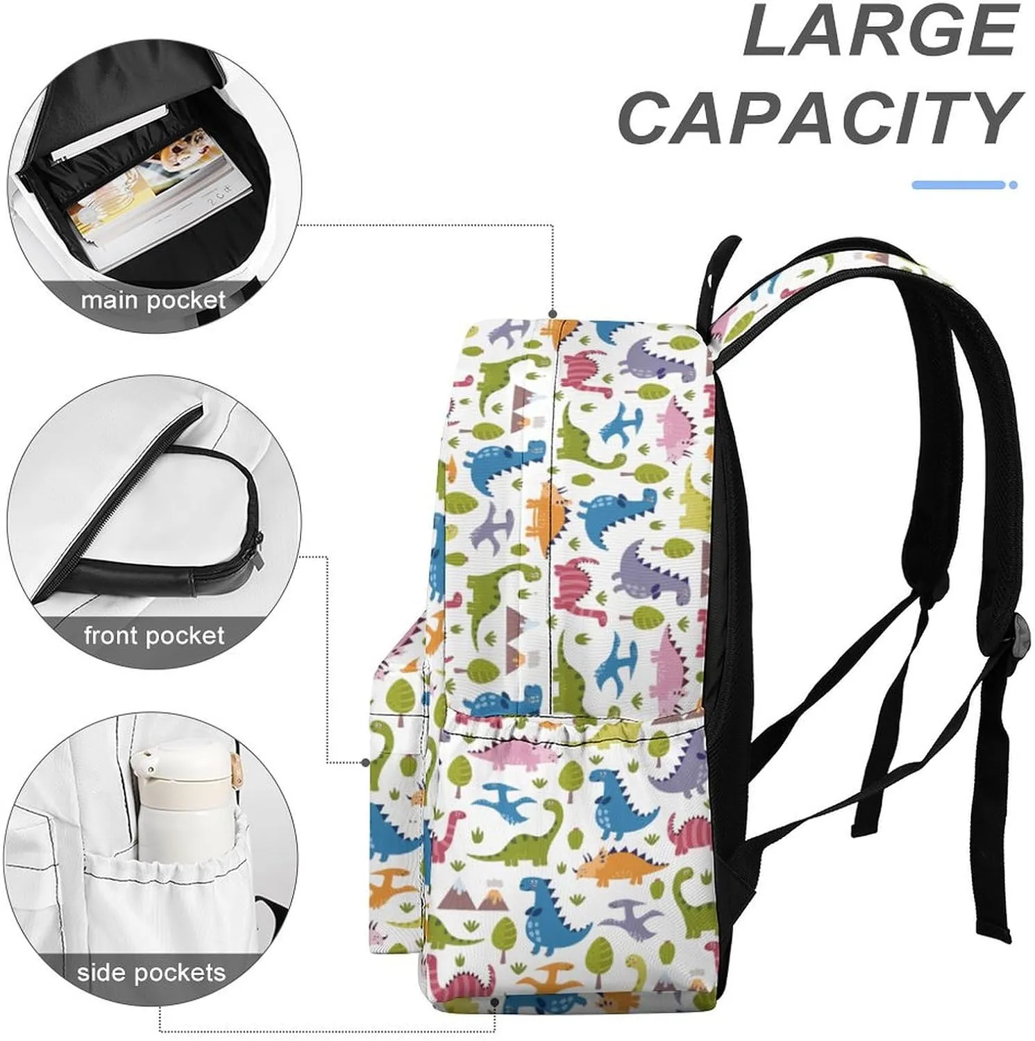 Dinosaurs Backpack for Kids Boys Girls 16 Inch Cartoon Dinosaurs Bookbag Travel Backpack