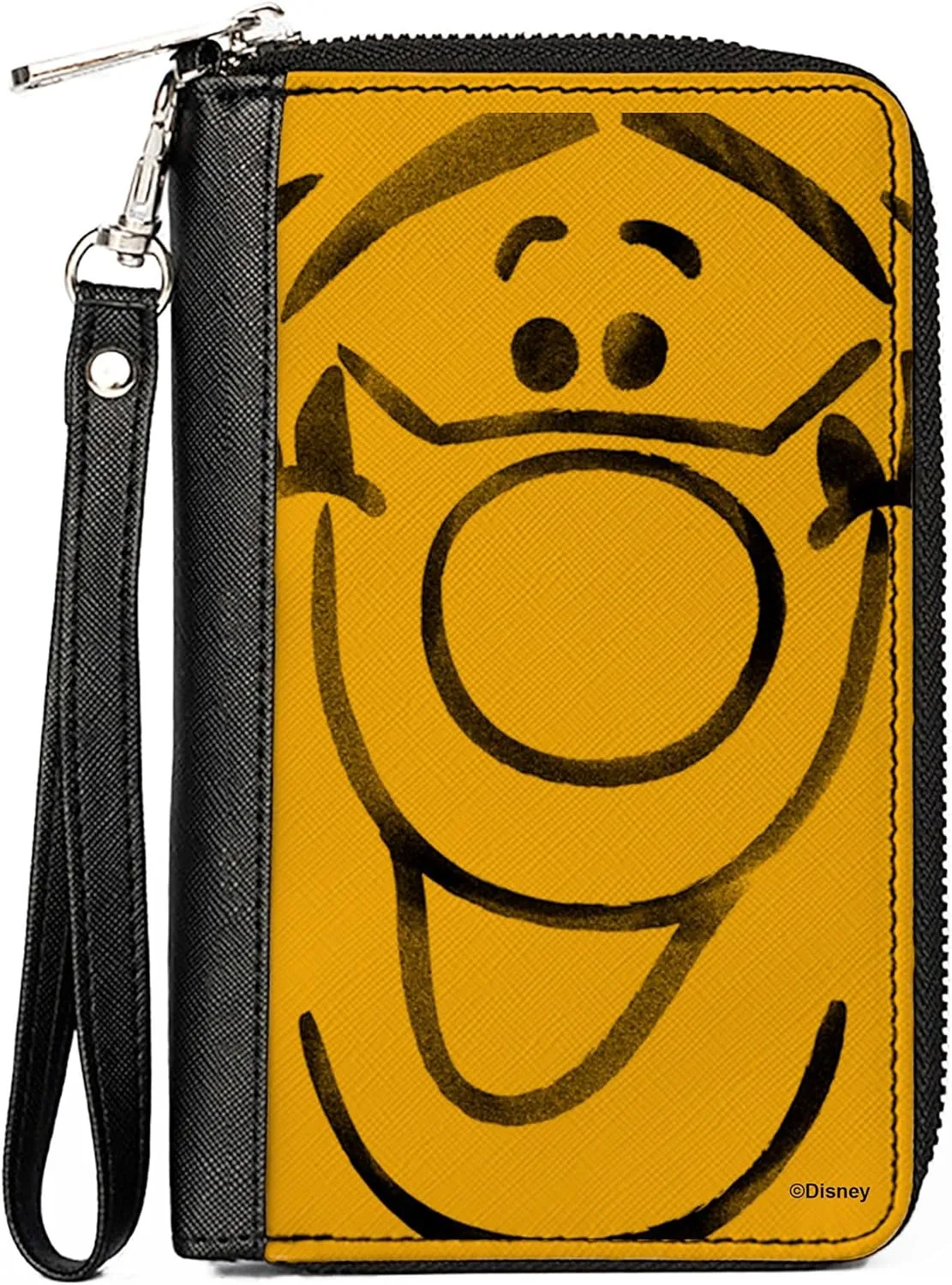 Disney Wallet, Zip Around, Winnie the Pooh Tigger Smiling Face Close Up Yellow Black, Vegan Leather