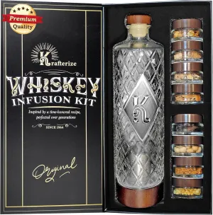DIY Whiskey Gifts for Men - DIY Whiskey Infusion Set - Whiskey Making Kit - Decanter Set with Botanicals & Wood Chips - Bourbon Decanter & Birthday Gifts for Men