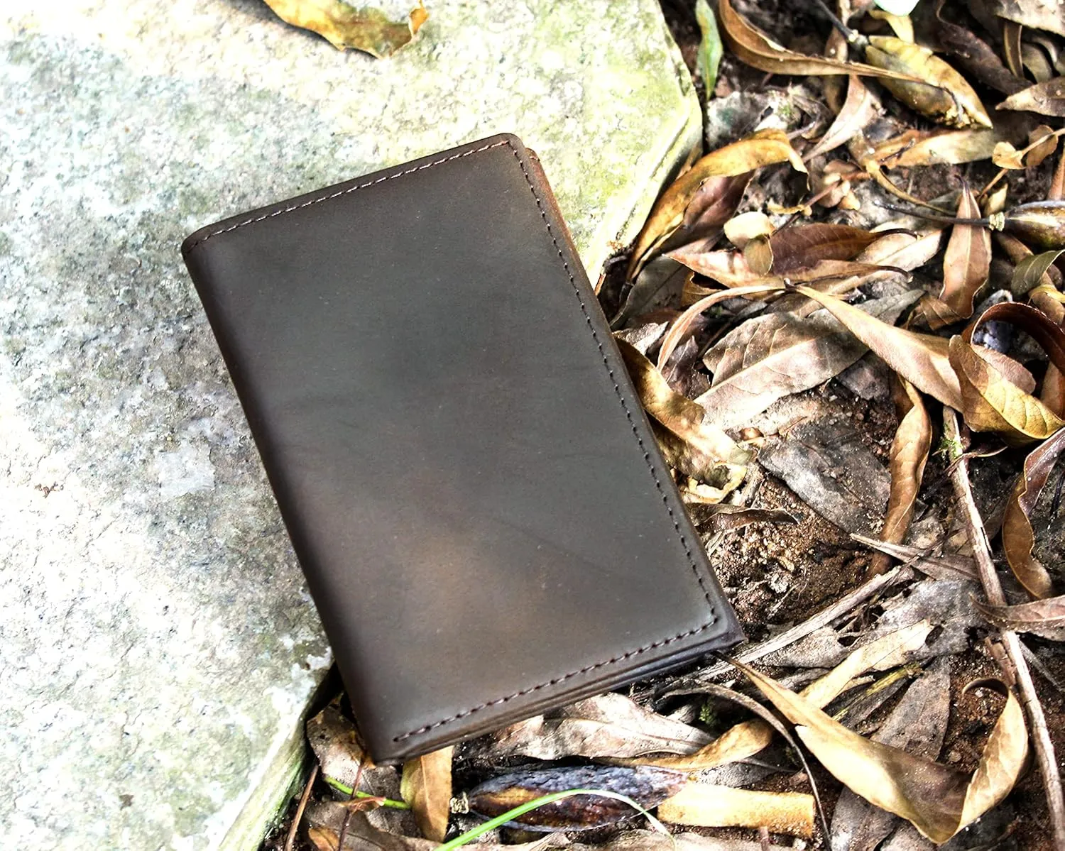 DK86 Trifold Wallet Full Grain Leather RFID Blocking Trifold Wallets for Men with ID Window Outdoor Wallet (Coffee)