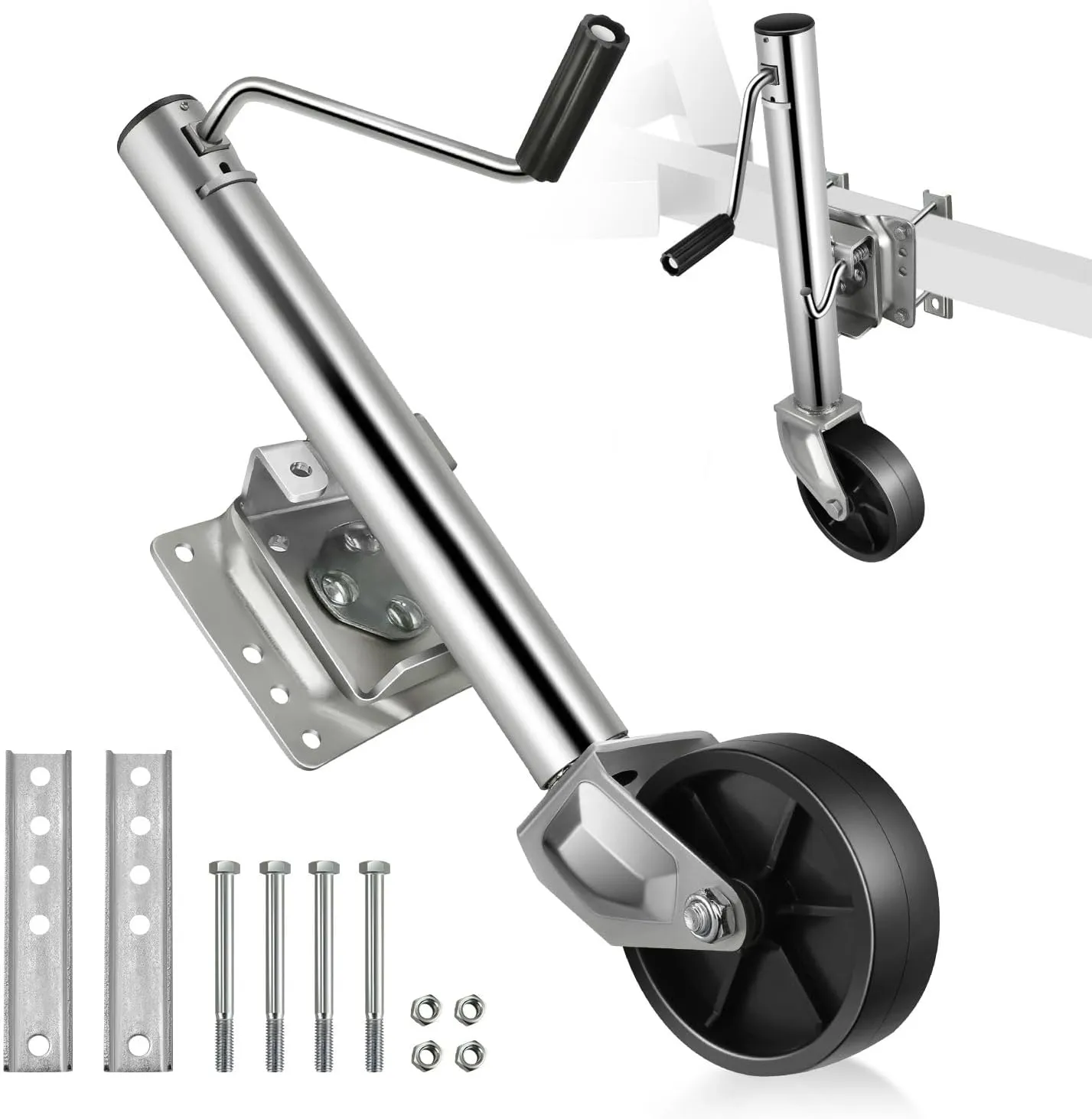 DNA MOTORING 1200 lbs Trailer Jack with Dual Wheel, Heavy Duty Swivel Boat Jack, Marine Bolt-On Lift Roller Swivel Stand, Trailer Tongue Jack for RV Boat Trailers, w/Wheel, TOOLS-00692