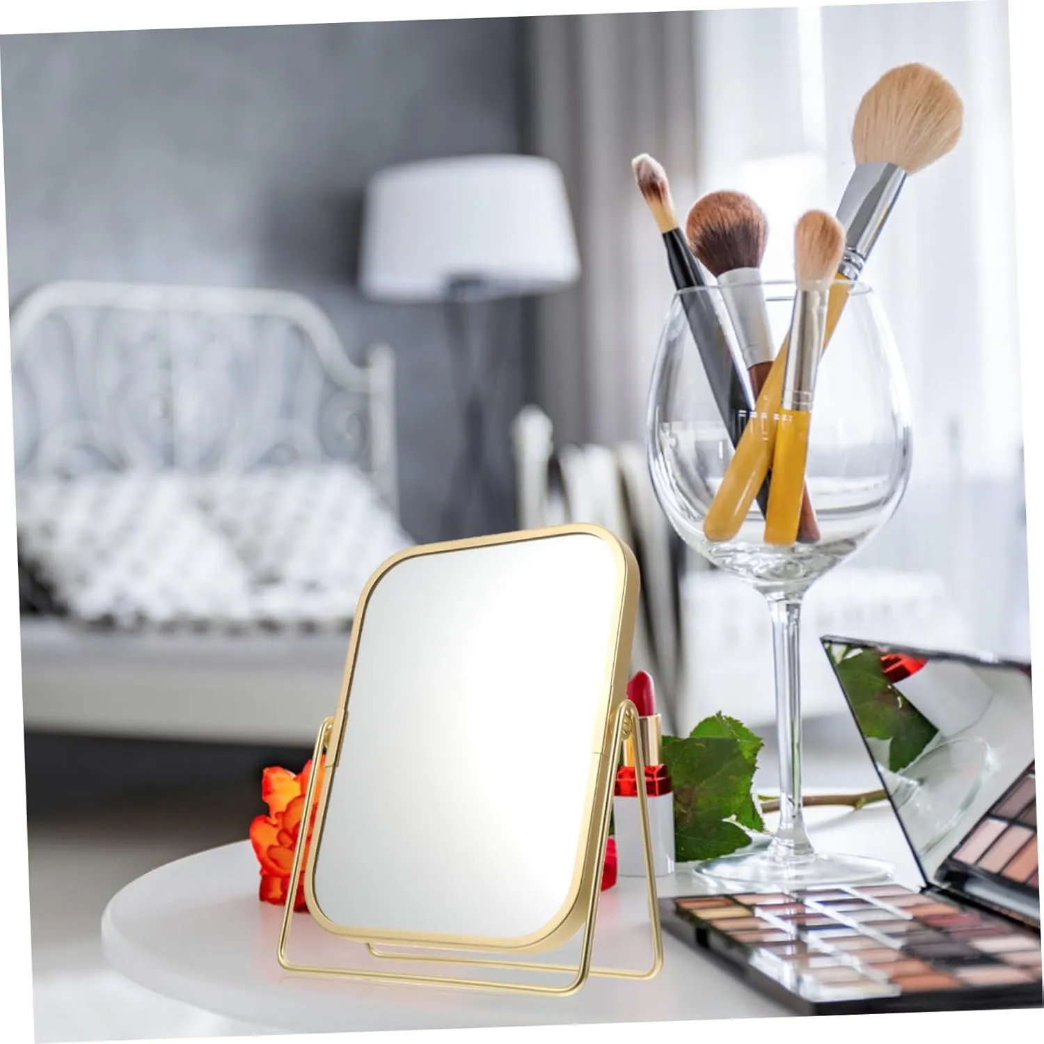 DOITOOL Luxury Makeup Mirror Metal Stand 360° Swivel for Vanities Countertops Bedrooms Stylish and Sturdy