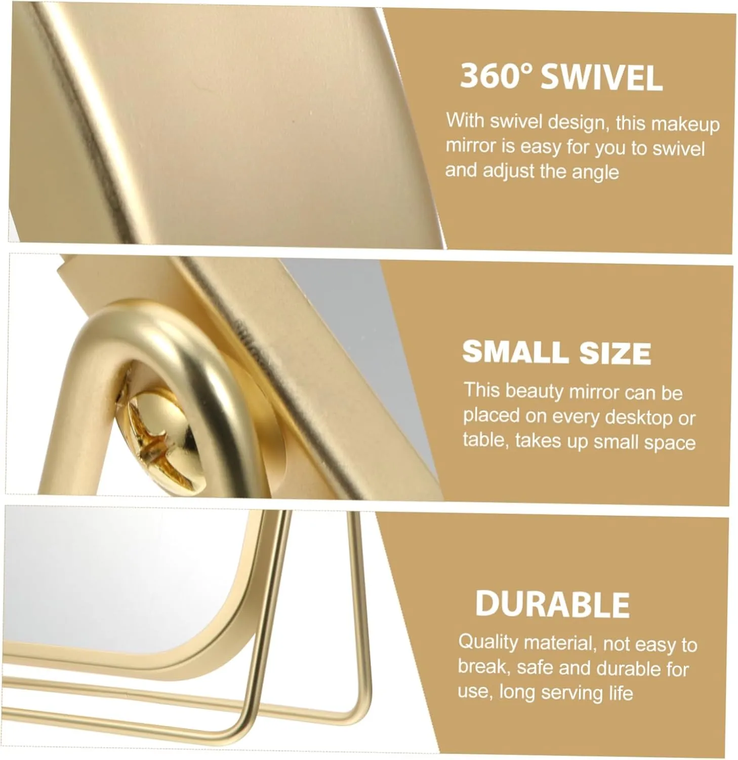 DOITOOL Luxury Makeup Mirror Metal Stand 360° Swivel for Vanities Countertops Bedrooms Stylish and Sturdy