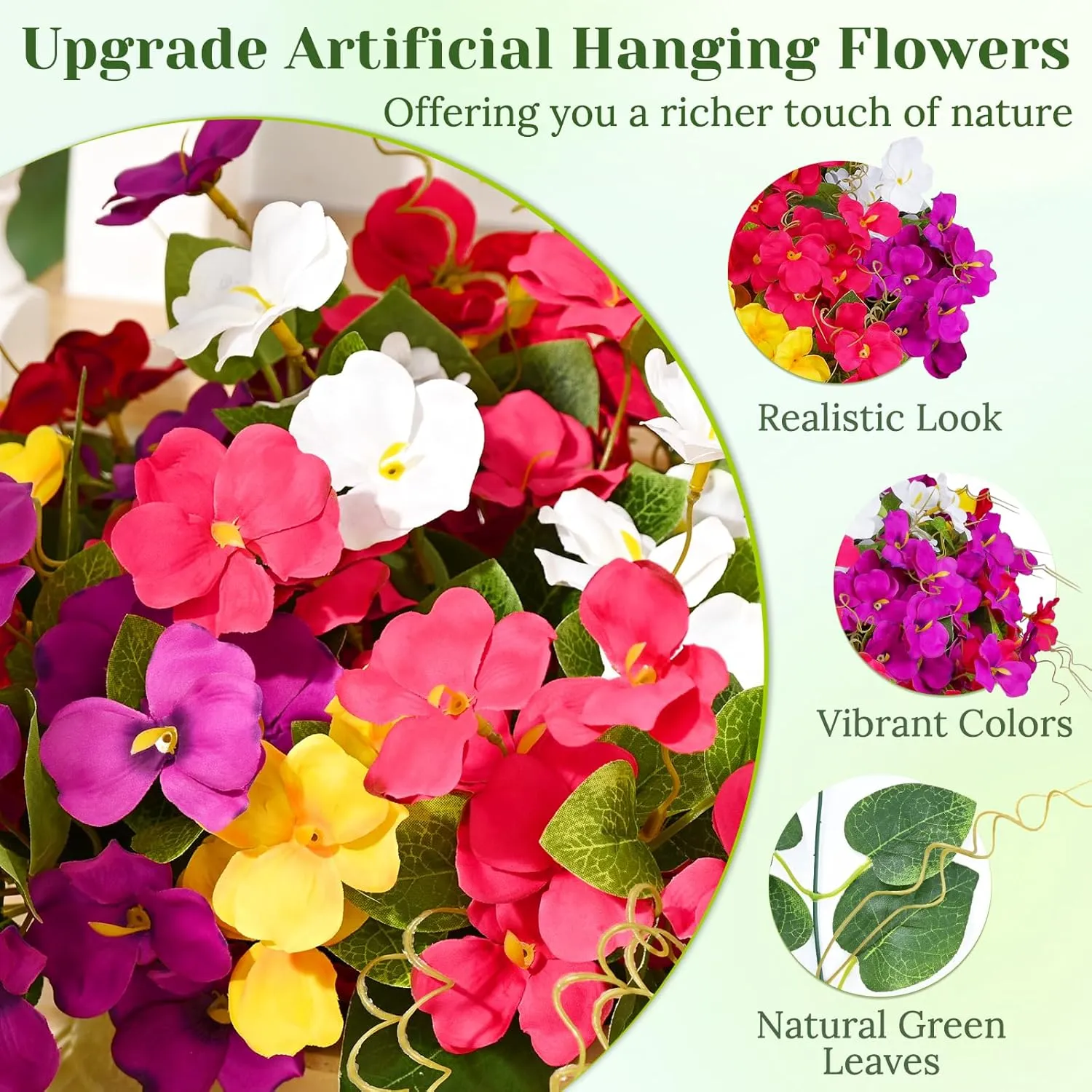 Dolicer Look Real Artificial Hanging Flowers for Outdoors, Realistic Artificial Flowers for Outdoors Basket UV Resistant Fake Hanging Flowers Plants for Porch Patio Balcony Garden