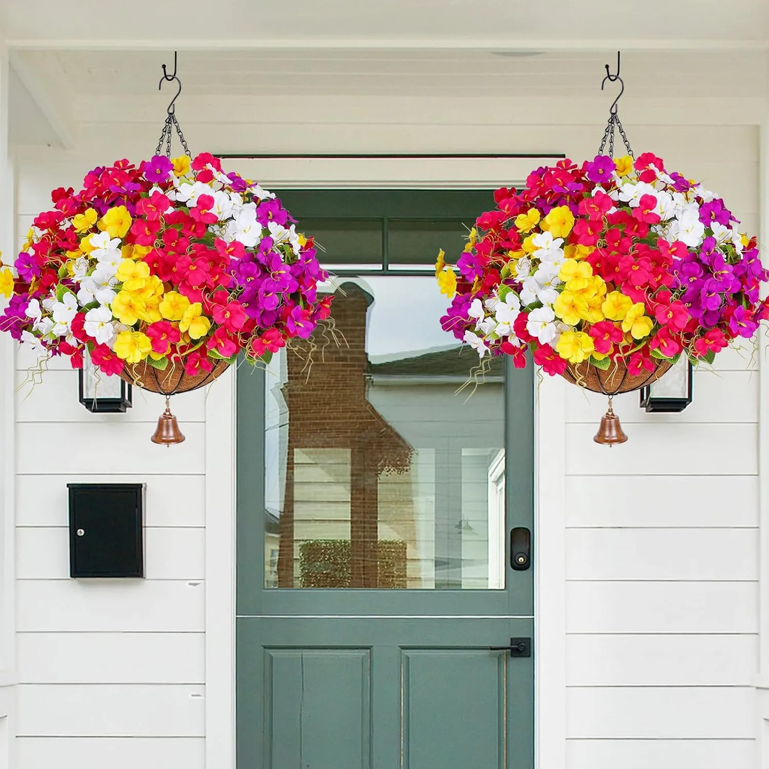 Dolicer Look Real Artificial Hanging Flowers for Outdoors, Realistic Artificial Flowers for Outdoors Basket UV Resistant Fake Hanging Flowers Plants for Porch Patio Balcony Garden