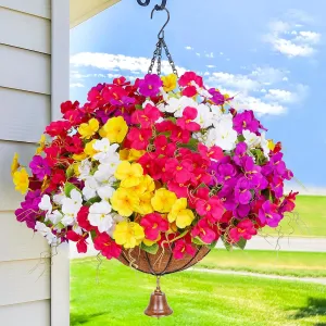 Dolicer Look Real Artificial Hanging Flowers for Outdoors, Realistic Artificial Flowers for Outdoors Basket UV Resistant Fake Hanging Flowers Plants for Porch Patio Balcony Garden