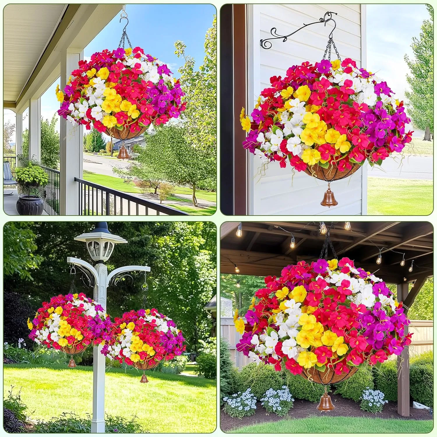 Dolicer Look Real Artificial Hanging Flowers for Outdoors, Realistic Artificial Flowers for Outdoors Basket UV Resistant Fake Hanging Flowers Plants for Porch Patio Balcony Garden