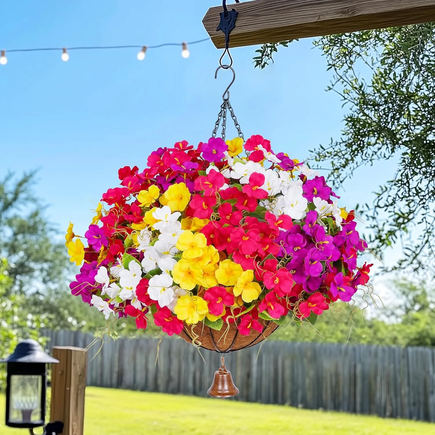 Dolicer Look Real Artificial Hanging Flowers for Outdoors, Realistic Artificial Flowers for Outdoors Basket UV Resistant Fake Hanging Flowers Plants for Porch Patio Balcony Garden