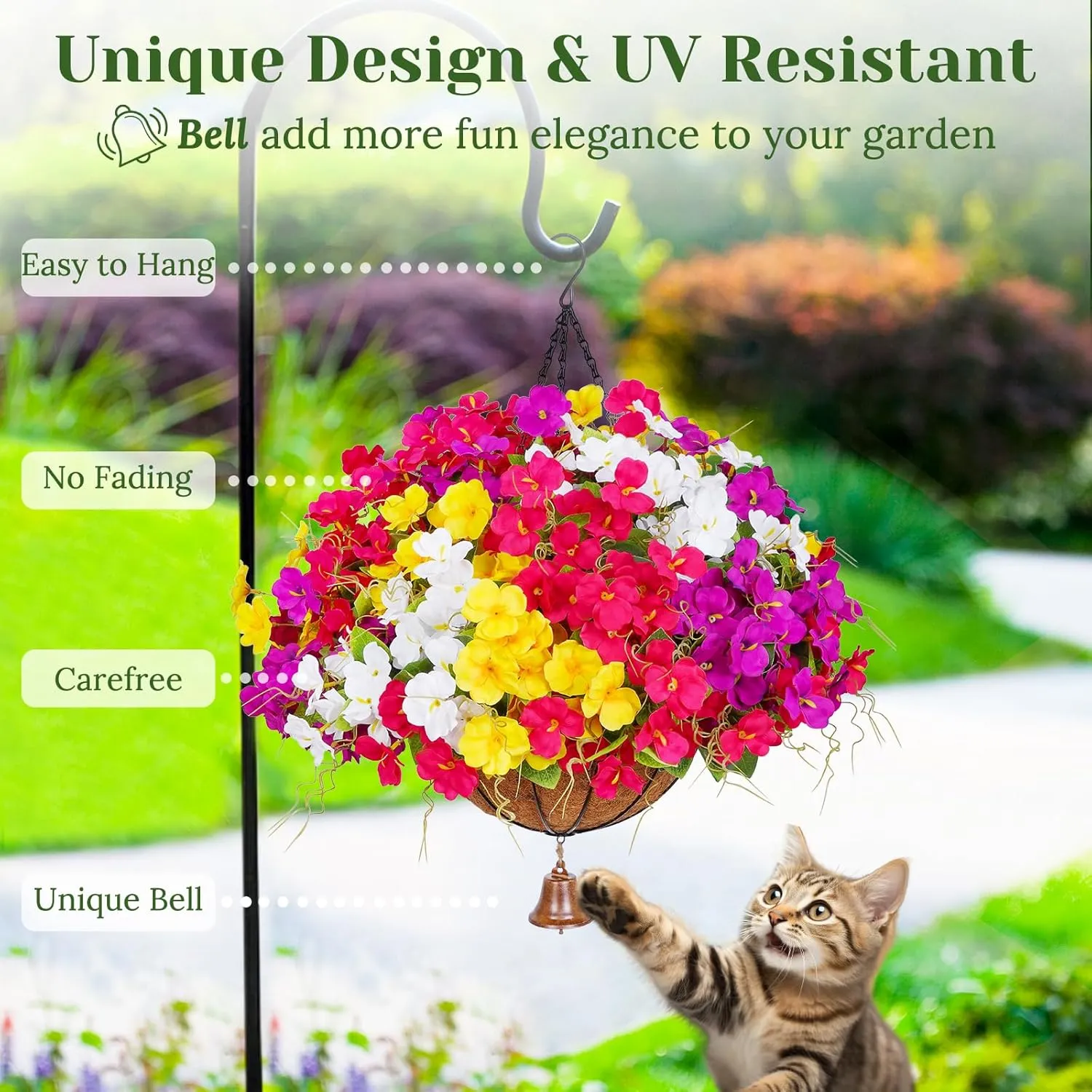 Dolicer Look Real Artificial Hanging Flowers for Outdoors, Realistic Artificial Flowers for Outdoors Basket UV Resistant Fake Hanging Flowers Plants for Porch Patio Balcony Garden