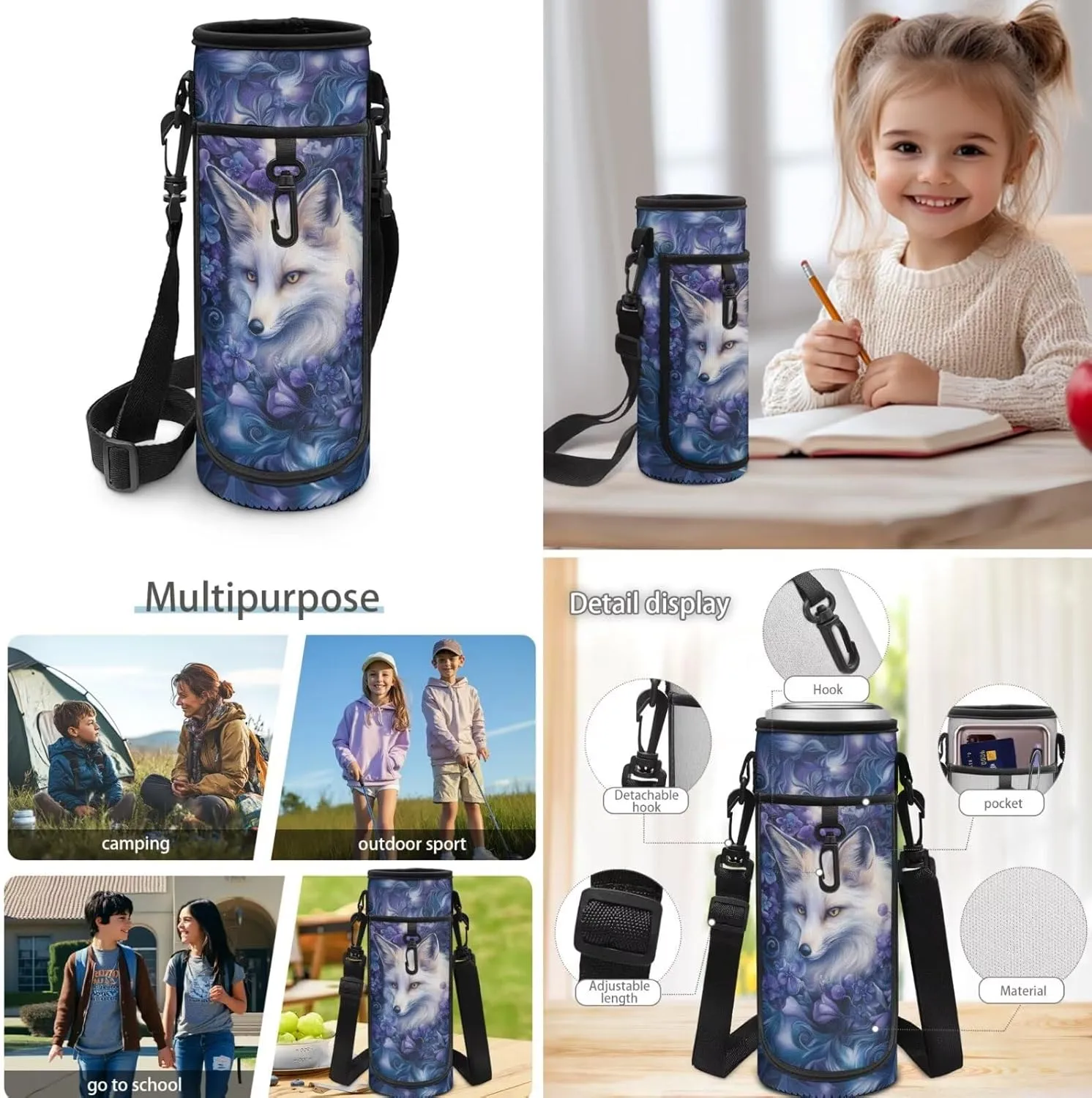 Doojoayie Personalized Bookbag and Lunch Box Set for Girls Fox Backpack with Custom Name Lightweight Travel Back Pack Cute Girls School Bag 3rd Grade Backpack